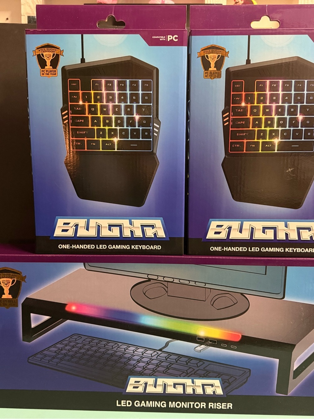 3 Pieces. - 2  1-Handed Gaming Keyboard  & 1 LED Monitor Riser